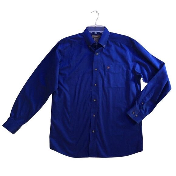 Ariat Solid Twill Classic Fit Button Down Shirt Mens Sz M Ultramarine Blue New - Picture 11 of 16